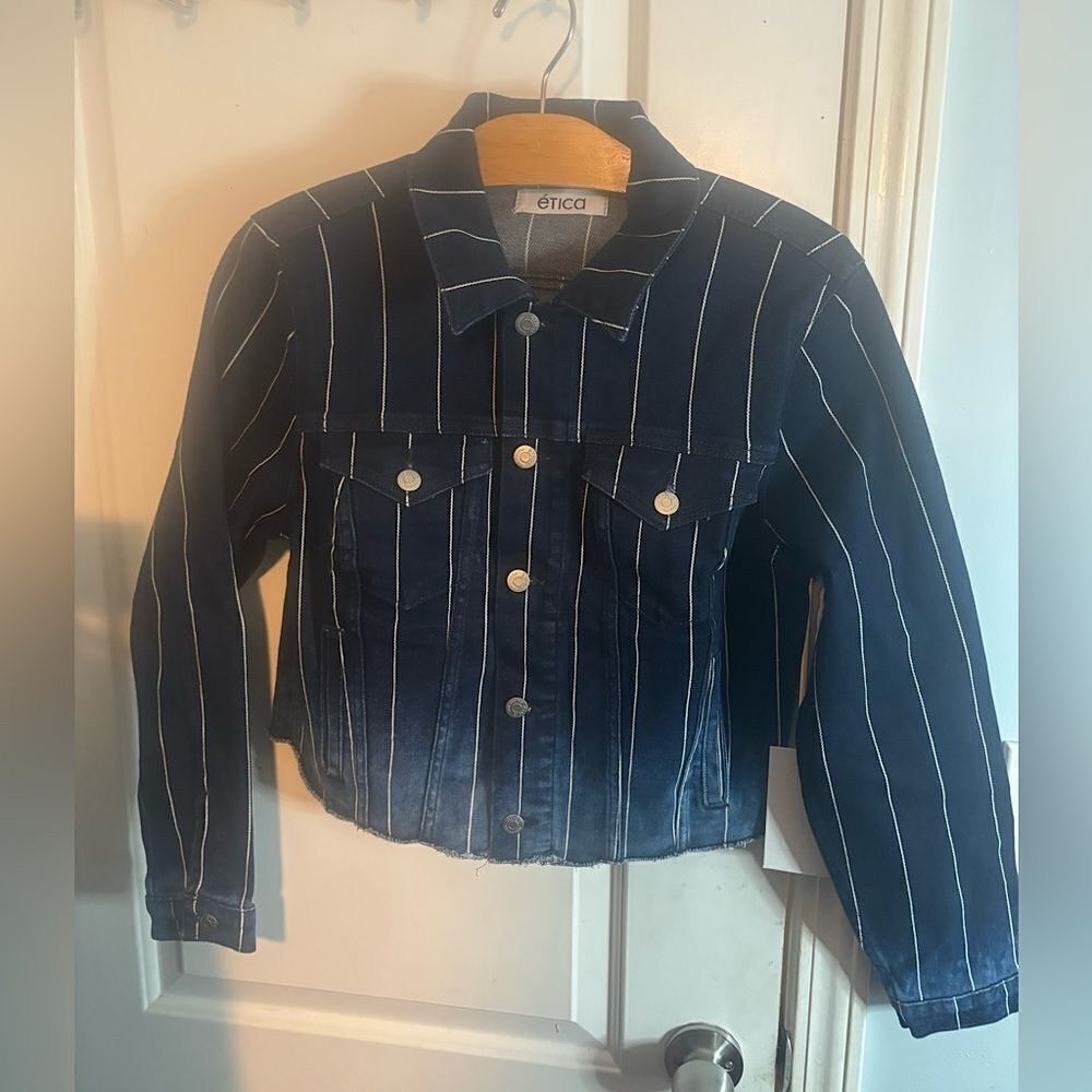 Etíca denim pinstriped blue denim jacket NWT SIZE SMALL